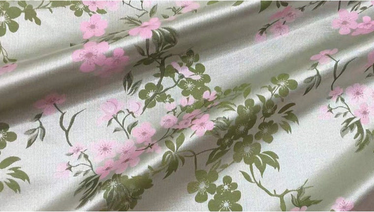 Peach Blossom Damask Fabric: Vintage Style Rayon Jacquard (67"W)