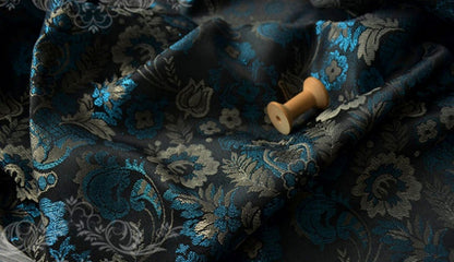 Blue Dandelion Paisley Jacquard Fabric: Ethnic Style Woven Upholstery, 59" Wide