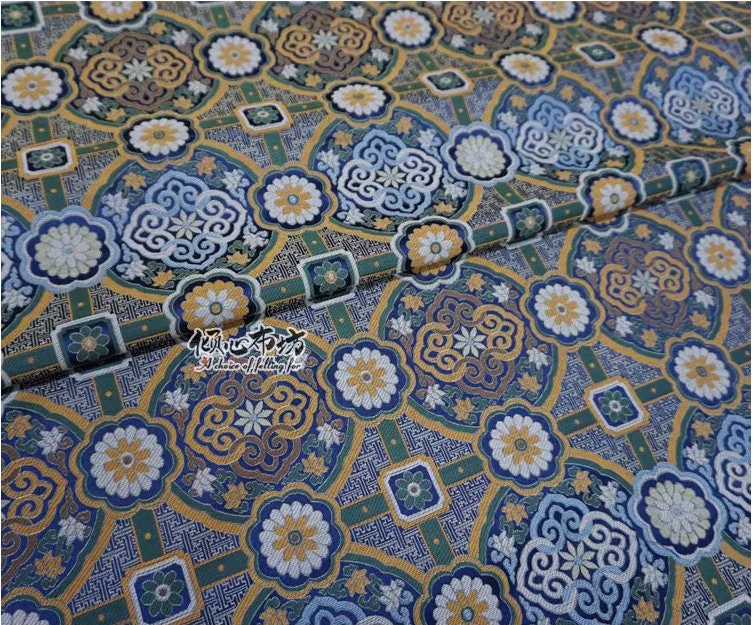 Tissu brocart Song : mélange de soie de 150 cm de large, style tibétain