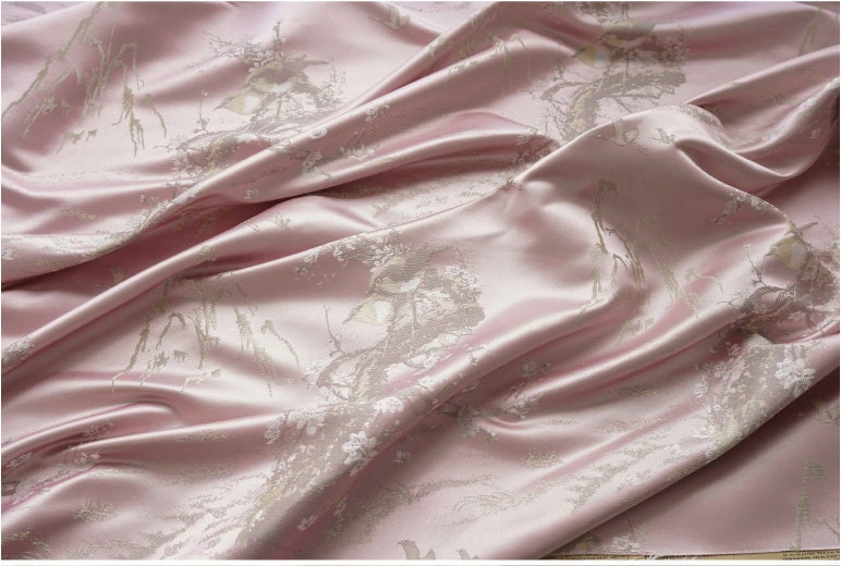 Mountain Flowers Birds Brocade Fabric: 58"W Rayon Sewing Material