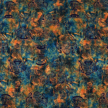 Bronze Jacquard Fabric - Iridescent Landscape Satin Tea Silk, 59"W