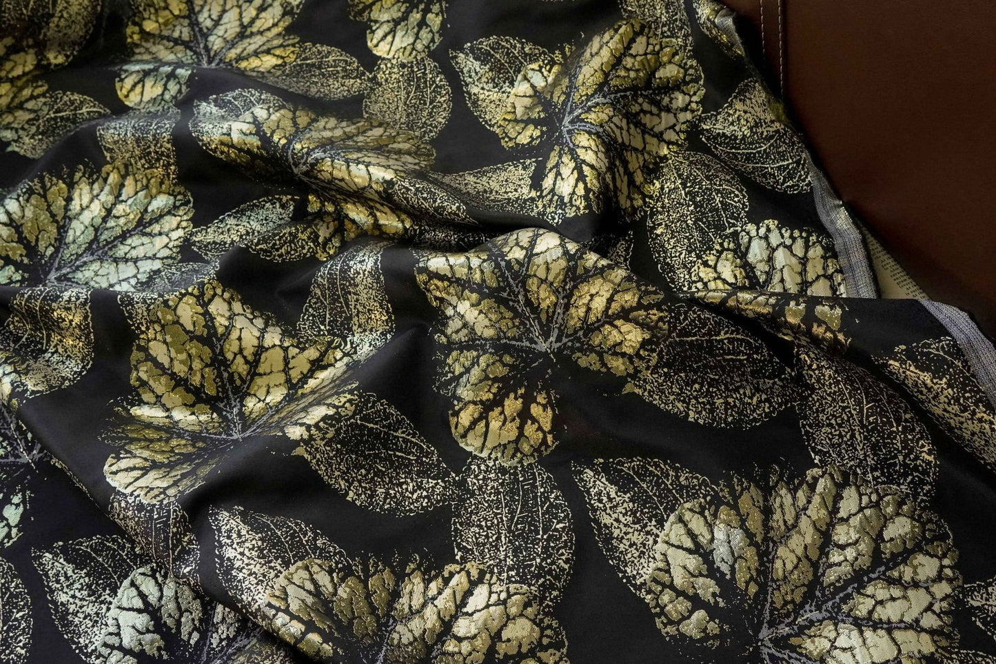 Gold Thread Jacquard Fabric: Blue Floral 3D Texture, 57" Wide By Meter