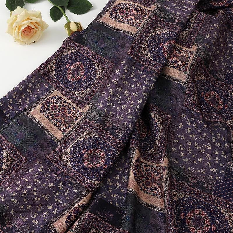 Tea Silk Satin Fabric: 59"W Digital Patch Print - Costume, Upholstery, Drapery