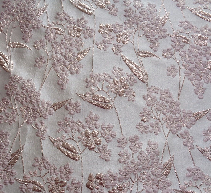 Gold Thread Jacquard Fabric: 3D Vintage Floral Upholstery, 55"W