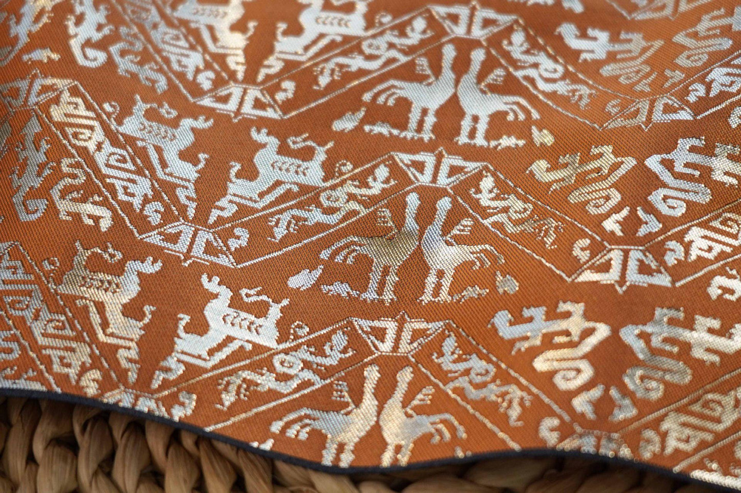 Gold Weaving Jacquard Fabric: Ethnic Upholstery, Sewing, Costume - 59"W