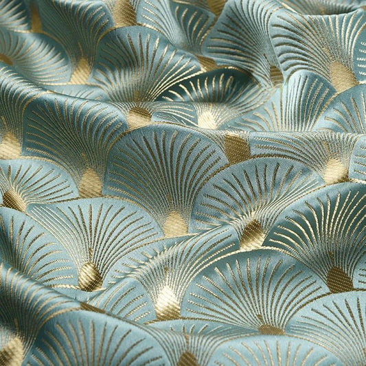 Tissu brocart à feuilles de ginkgo : 150 cm de large, mélange de rayonne et de satin