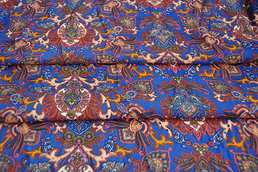 Blue Paisley Satin Fabric By The Meter: 59" Wide Polyester
