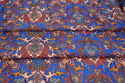 Blue Paisley Satin Fabric By The Meter: 59" Wide Polyester