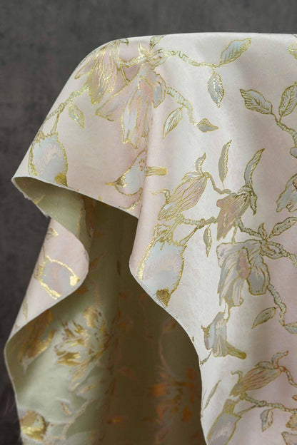 Floral Gold Jacquard Satin Fabric: Brocade Textile, Dressmaking & Upholstery (64" Wide, By The Meter)