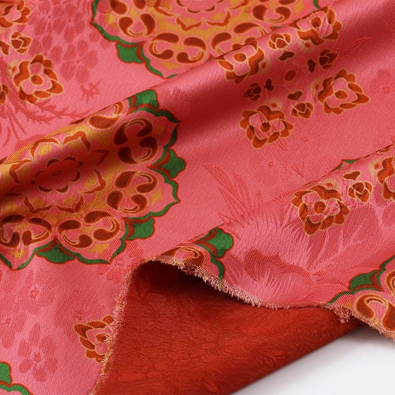Floral Baoxiang Print Rayon Silk Fabric - 59" Wide
