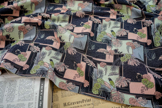 Bird Pattern Jacquard Woven Fabric: Reversible Embossed Polyester, 63" Wide
