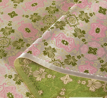 Floral Silk Brocade Fabric: 59"W Pink & Green Upholstery Material