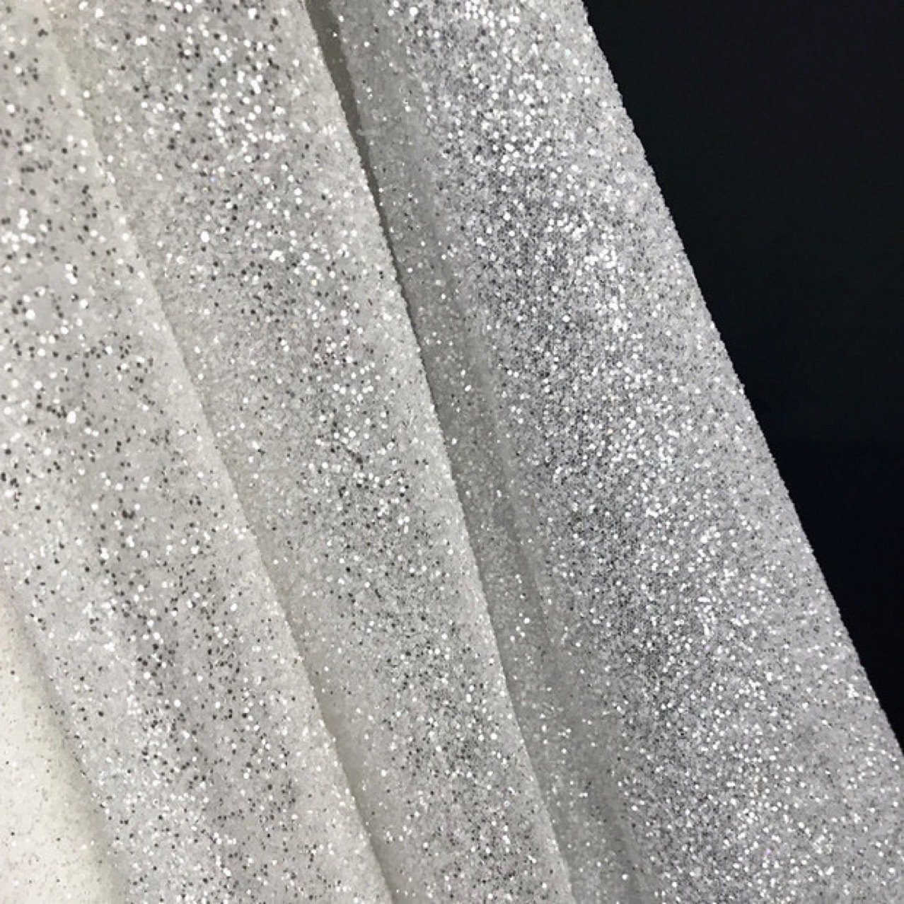 Glitter Lace Fabric: Shiny White Bronzing Foil on Tulle (51"W)