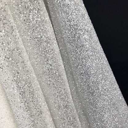 Glitter Lace Fabric: Shiny White Bronzing Foil on Tulle (51"W)