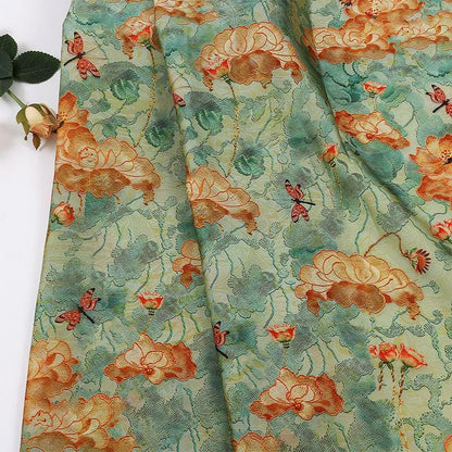 Lotus Lightweight Brocade Jacquard Fabric ��� Shiny Floral Material for Cheongsam & D