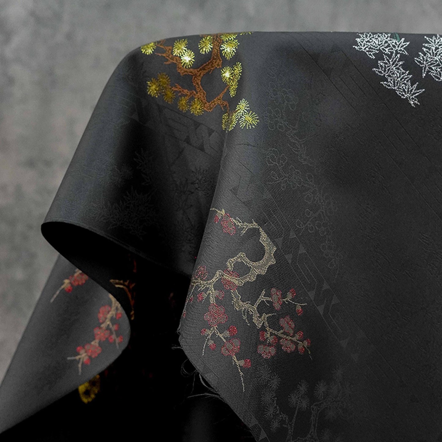 Gold Brocade Fabric: Pine, Bamboo & Plum Jacquard - 61" Wide