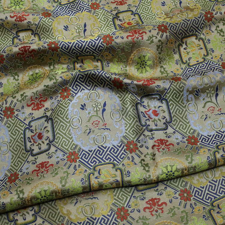Song Brocade Fabric: Chinese Wishful Window Grilles, Silk Rayon Blend