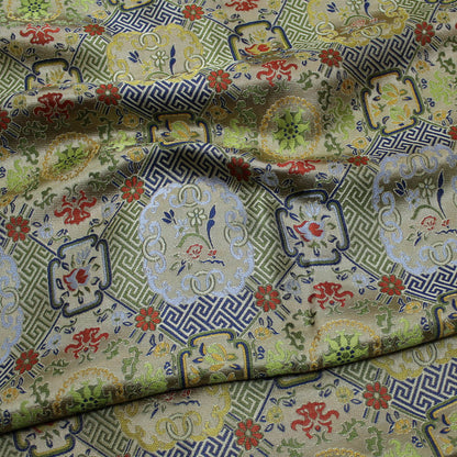 Song Brocade Fabric: Chinese Wishful Window Grilles, Silk Rayon Blend