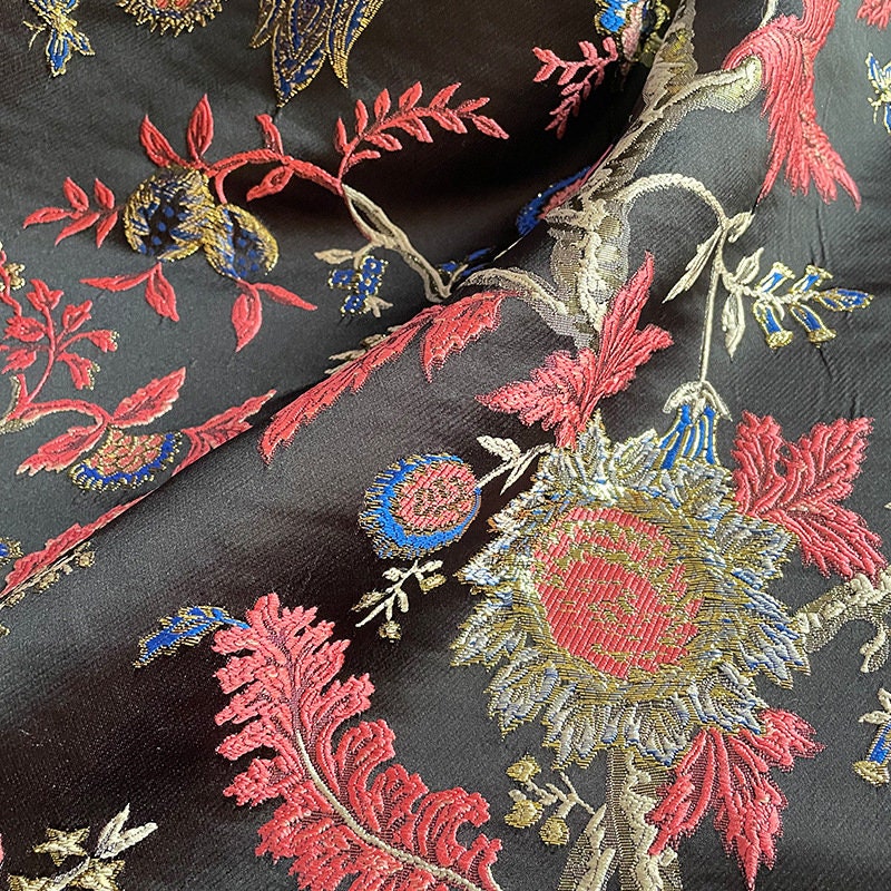 Floral Jacquard Fabric: Gold & Silver Thread, 57" Wide