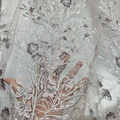 Sequined Floral Embroidery Lace Fabric: Wedding, Prom, Costume DIY