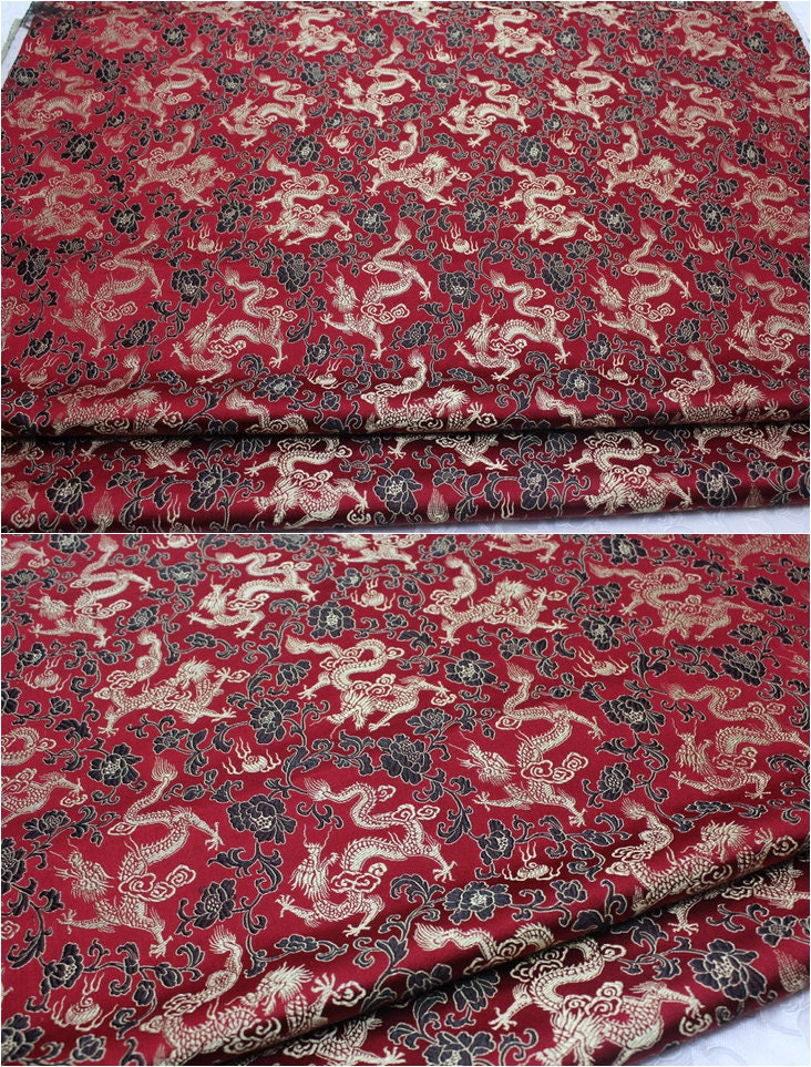 Dragon & Flower Brocade Fabric: Multi-Color Silk Rayon Blend