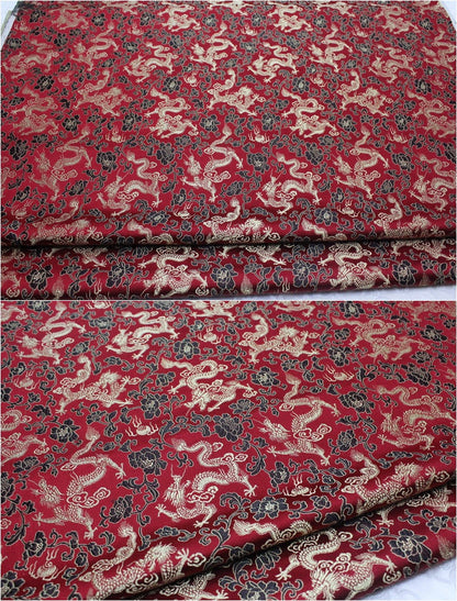 Dragon & Flower Brocade Fabric: Multi-Color Silk Rayon Blend