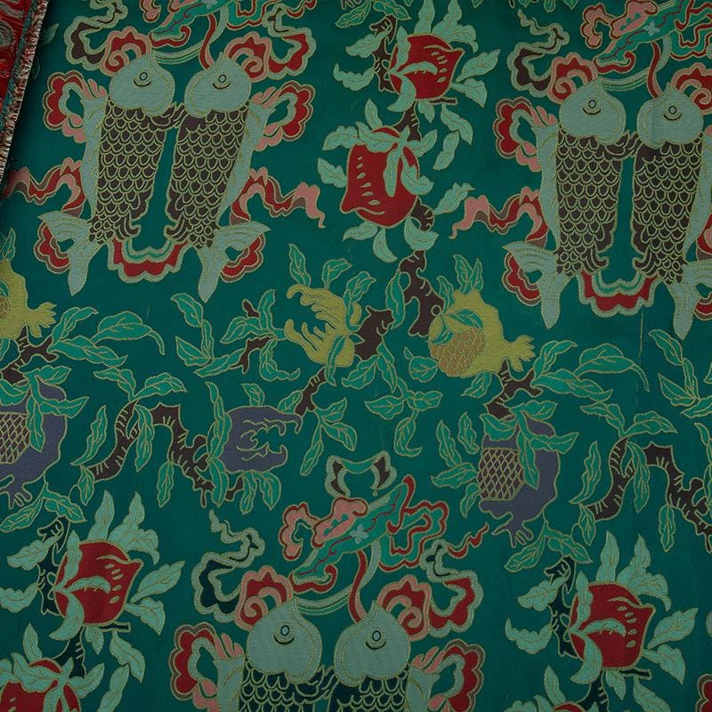 Pisces Double Fish Brocade Fabric: Chinese Silk Rayon Blend