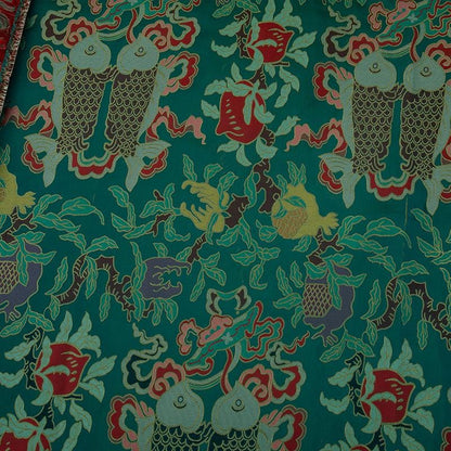 Pisces Double Fish Brocade Fabric: Chinese Silk Rayon Blend