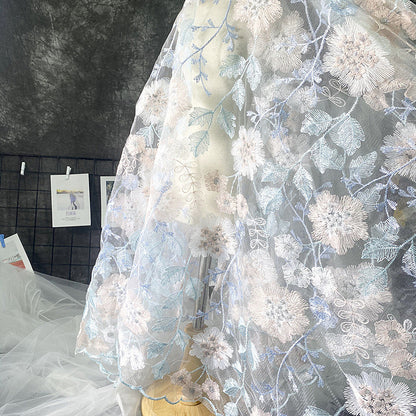 Floral Embroidery Lace Fabric: 3D Flower Polyester Sewing Fabric (59"W)