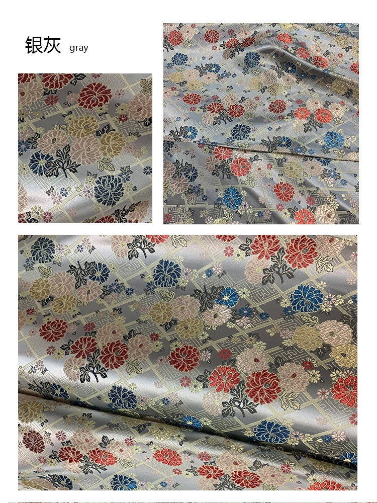 Silk Brocade Fabric: Japanese Floral Design, Upholstery & Sewing