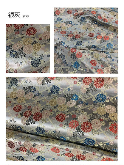Silk Brocade Fabric: Japanese Floral Design, Upholstery & Sewing