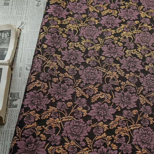 Baroque Floral Jacquard Fabric | Embossed Gold Brocade Upholstery