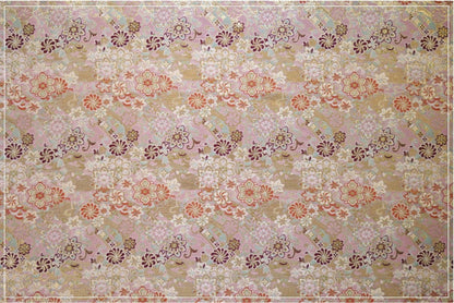 Tissu brocart japonais à fil d'or : Damas floral de bon augure (largeur 60")