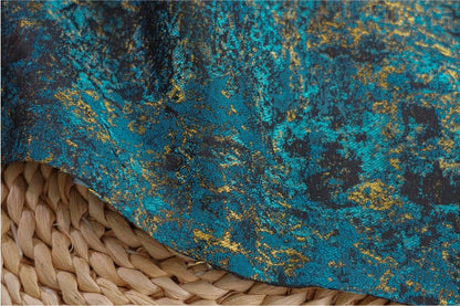 Tissu jacquard bleu paon galaxie : ameublement, costumes, décoration - 160 cm de large