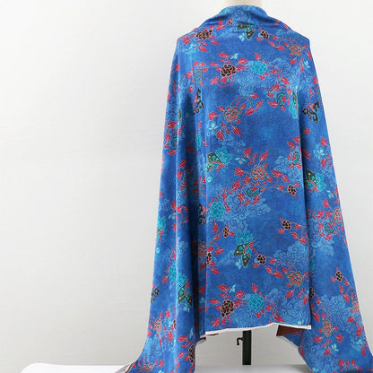 Tissu satiné de soie à imprimé floral - Bleu paon, 150 cm de large