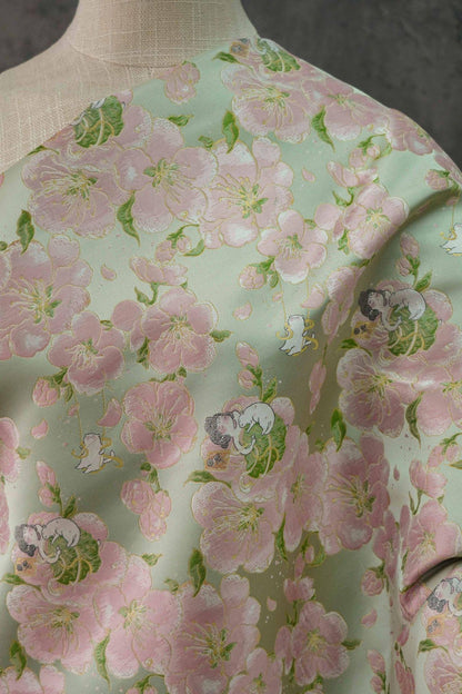 Peach Blossom Brocade Fabric: Floral Jacquard, 58"W Chinese Wedding Material