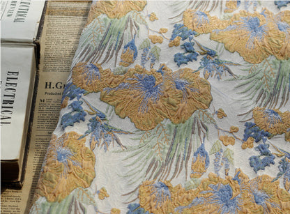 Vintage Rhubarb Jacquard Fabric: 3D Floral Designer Fabric, 60"W