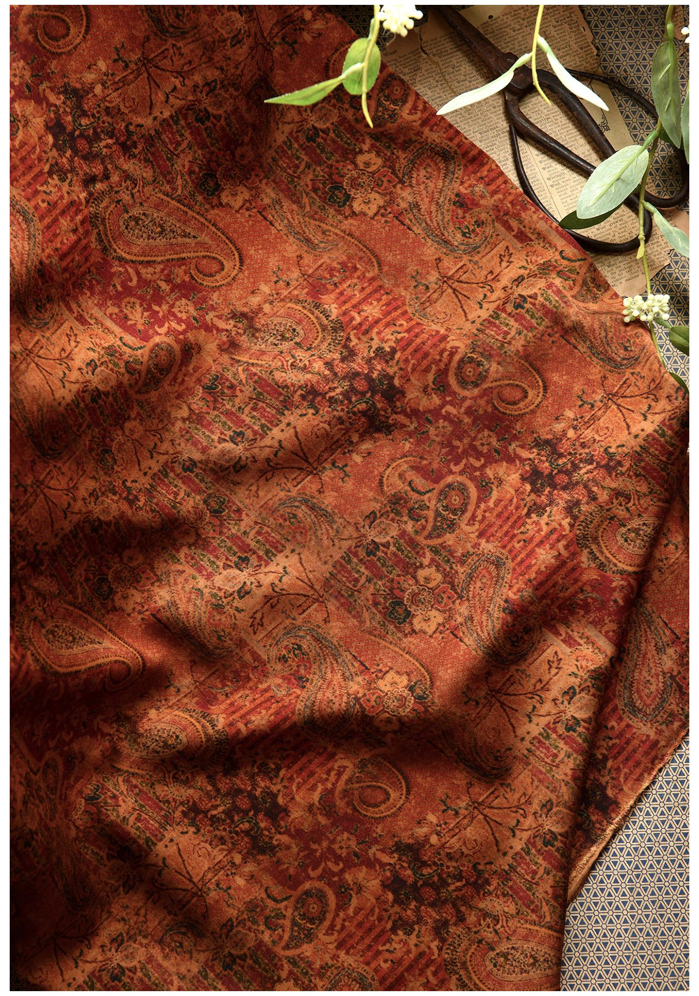 Dunhuang Pattern Cotton Sateen Fabric: Drapery, Upholstery, Costume - 55"W