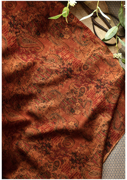 Dunhuang Pattern Cotton Sateen Fabric: Drapery, Upholstery, Costume - 55"W