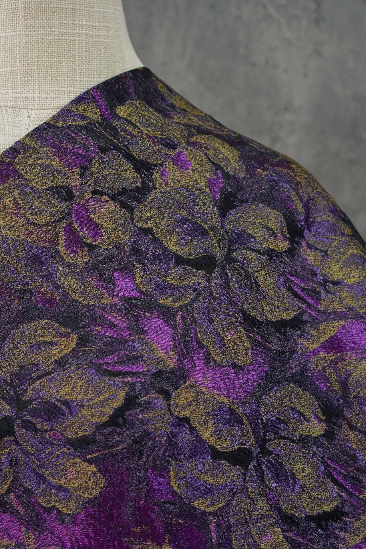 Floral Jacquard Fabric | Purple Abstract Woven Upholstery, 63"W