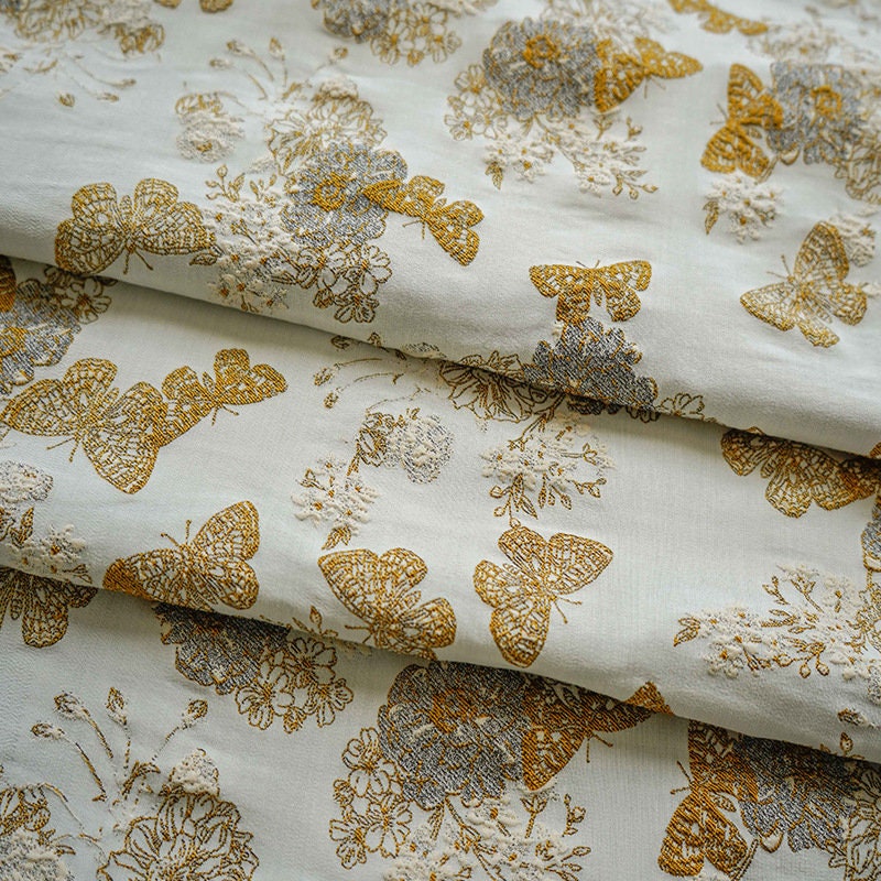 Gold Butterfly Jacquard Fabric: 48"W Designer Upholstery