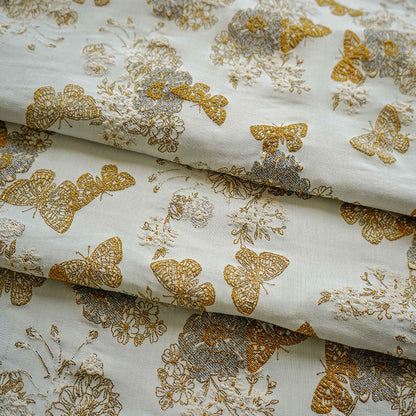 Gold Butterfly Jacquard Fabric: 48"W Designer Upholstery