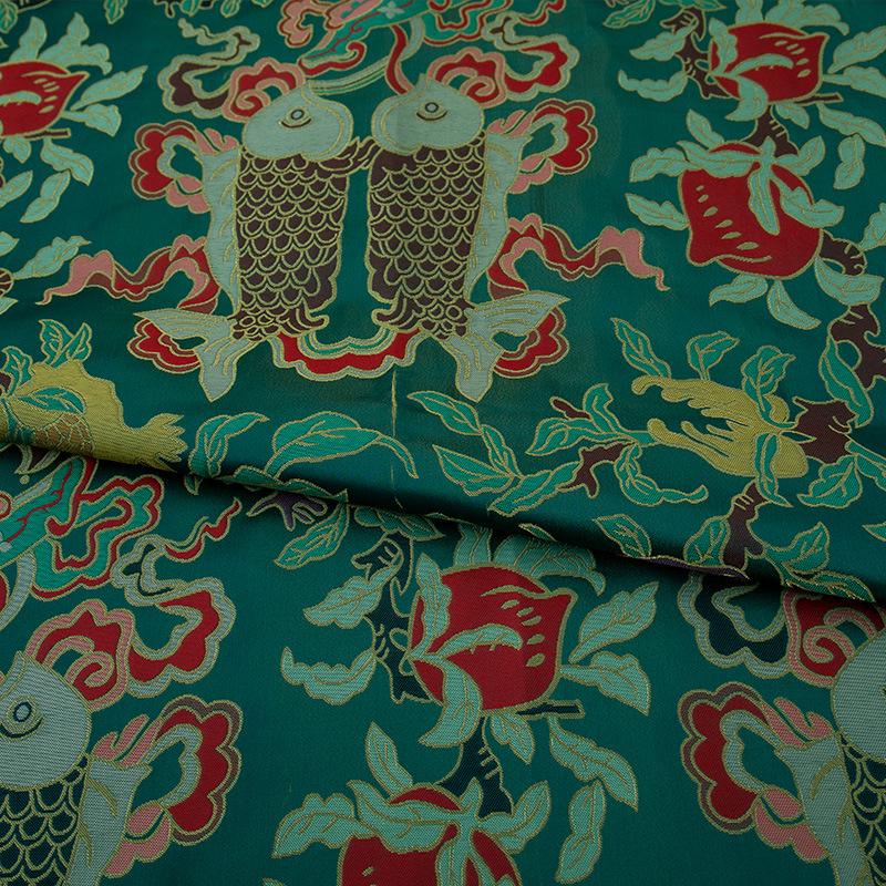 Pisces Double Fish Brocade Fabric: Chinese Silk Rayon Blend