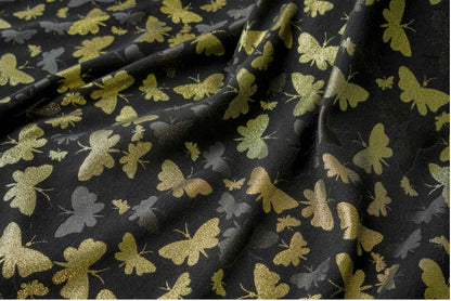 Gold Butterfly Jacquard Fabric: Embossed Woven Upholstery, Costume, Curtain, Bag, Dress (55"W)