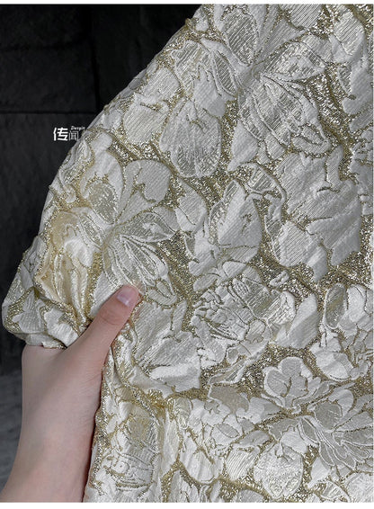 Gold Embossed Jacquard Fabric: 53"W Floral Upholstery Fabric