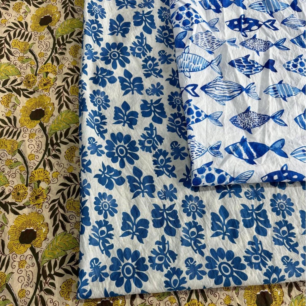 Tissu en coton imprimé au bloc : style indien estampé à la main - Couture et loisirs créatifs