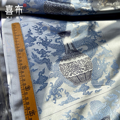 Blue Dragon Jacquard Fabric: Rayon Cheongsam Hanfu Material (26x26cm)