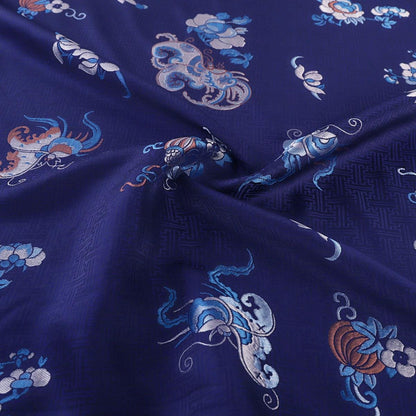 Navy Butterfly Brocade Fabric: 55"W Silk Rayon Blend