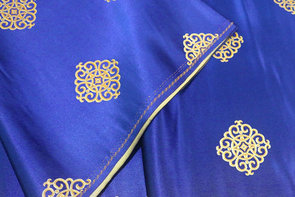 Blue Brocade Fabric: Chinese Mongolian Style Rayon Blend (29.5" Wide)