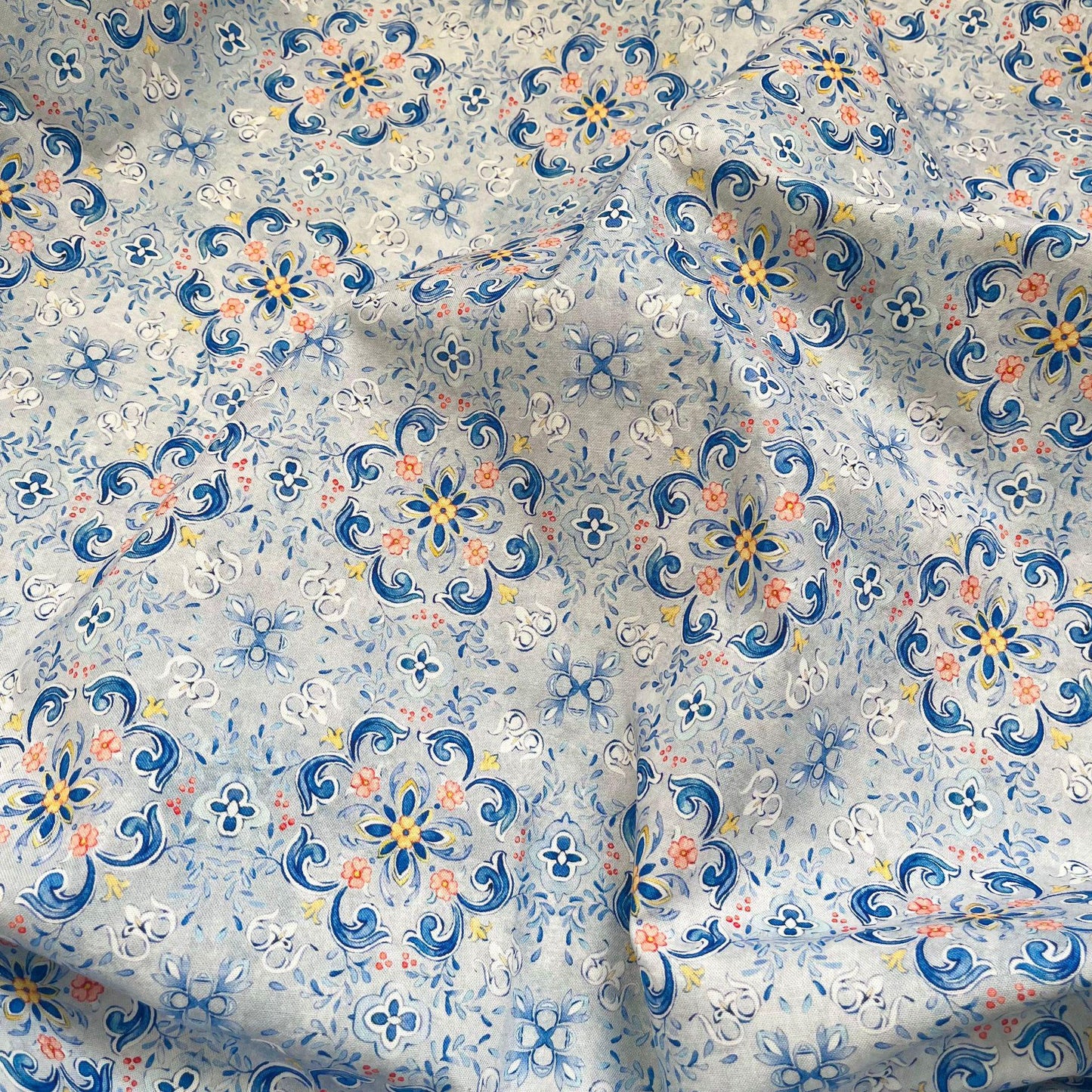 Floral Cotton Fabric: 1960s Style Print, 59" Wide